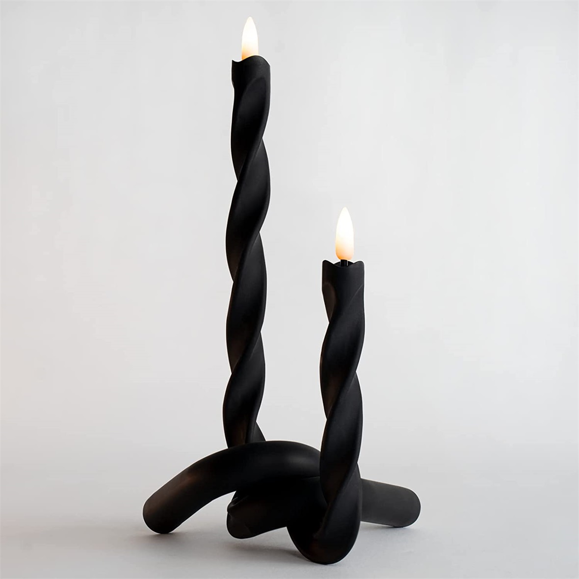 Yongmao Flameless Spiral Taper Candles Twisted Rechargeable LED Electric Fake Flickering Candles for Home Wedding Party Christmas Decoration (2Pcs, Black)