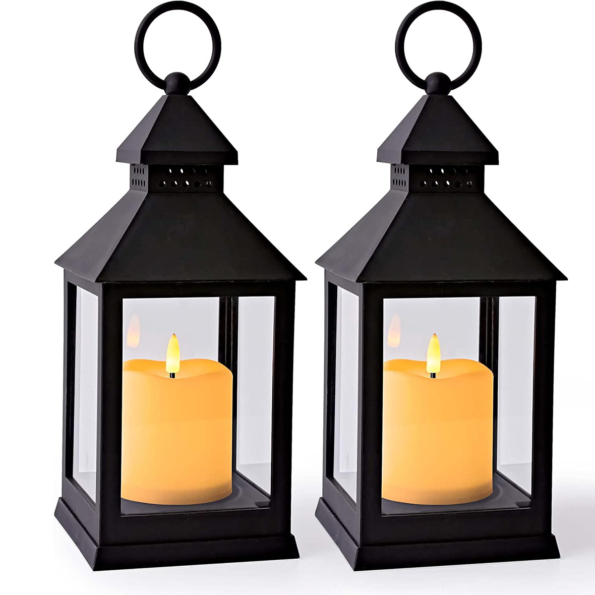 Yongmao Vintage Lantern Decorative LED Flickering Flameless Candle with Timer, Battery Powered LED Decorative Hanging Lanterns for Indoor Outdoor Garden Yard Home Decor(2 Pack)