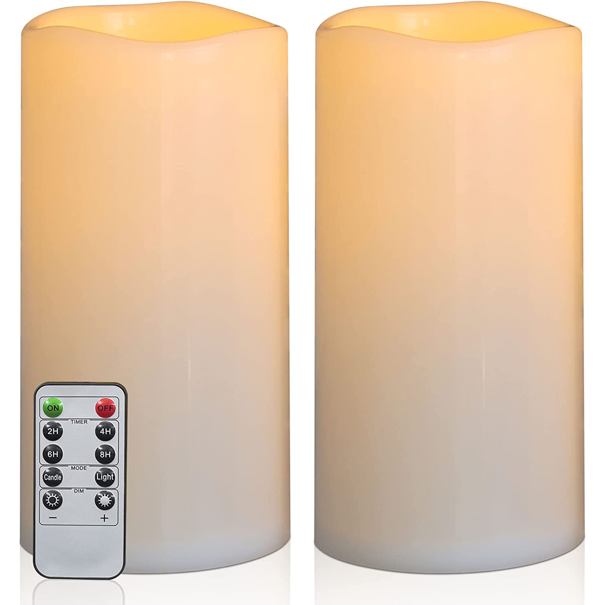 Yongmao 10" x 5" Waterproof Outdoor Flameless Candles Battery Operated LED Flickering Pillar Candles with Remote and Timer for Indoor Outdoor Lanterns, Long Lasting, Ivory Large, Set of 2
