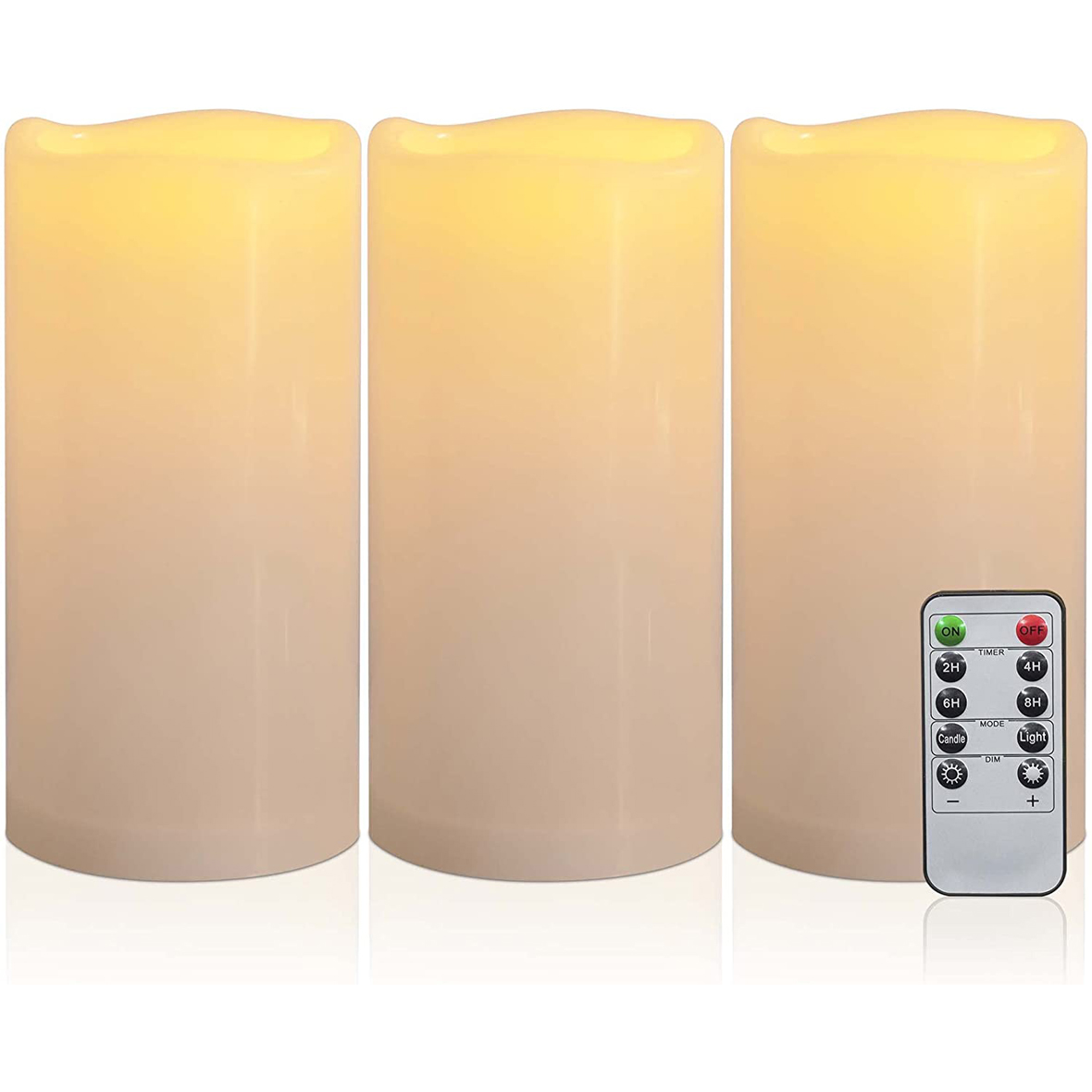 Yongmao 8” x 4” Waterproof Outdoor Flameless Candles Battery Operated LED Flickering Pillar Candles with Remote and Timer for Indoor Outdoor Lanterns, Long Lasting, Ivory Large, Set of 3