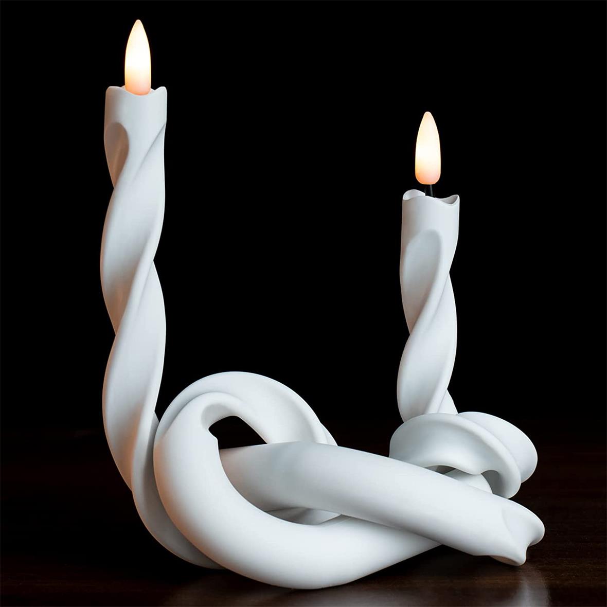 Yongmao Flameless Spiral Taper Candles Twisted Rechargeable LED Electric Fake Flickering Candles for Home Wedding Party Christmas Decoration (2Pcs, White)