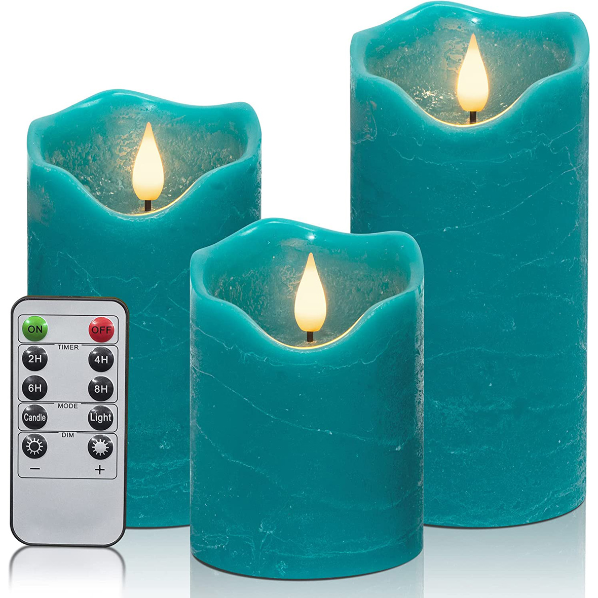 Yongmao Teal Flameless Candles Battery Operated Pillar Real Wax Blue Candles LED Electric Candles 3D Wick Flickering with 10-Key Remote for Home Wedding Birthday Decoration D 3" H 4" 5" 6"(Set of 3)