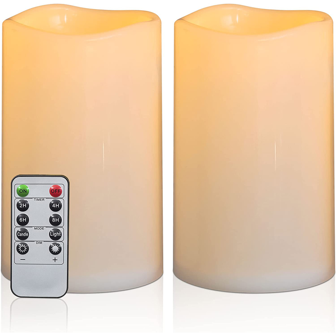 Yongmao 8" x 5" Waterproof Outdoor Flameless Candles Battery Operated LED Flickering Pillar Candles with Remote and Timer for Indoor Outdoor Lanterns, Long Lasting, Ivory Large, Set of 2